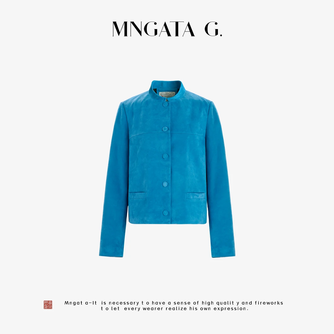 MNGATA G.宫小妍【混血皮·蓝疆】早秋羊皮革新中式国风外套5080467