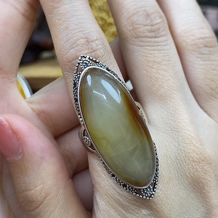 琥珀银S925镶嵌戒指戒指