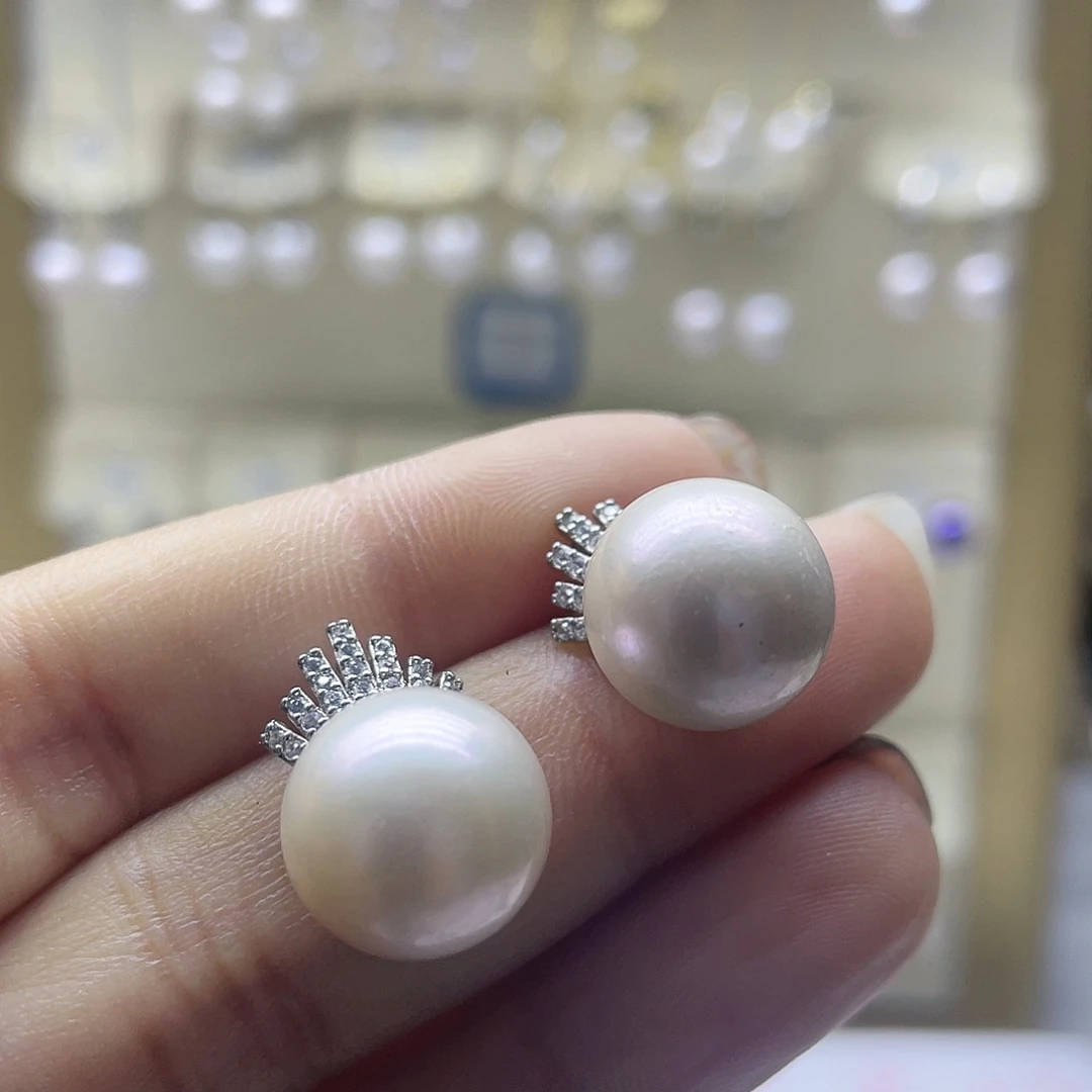 淡水珍珠耳饰银S925镶嵌