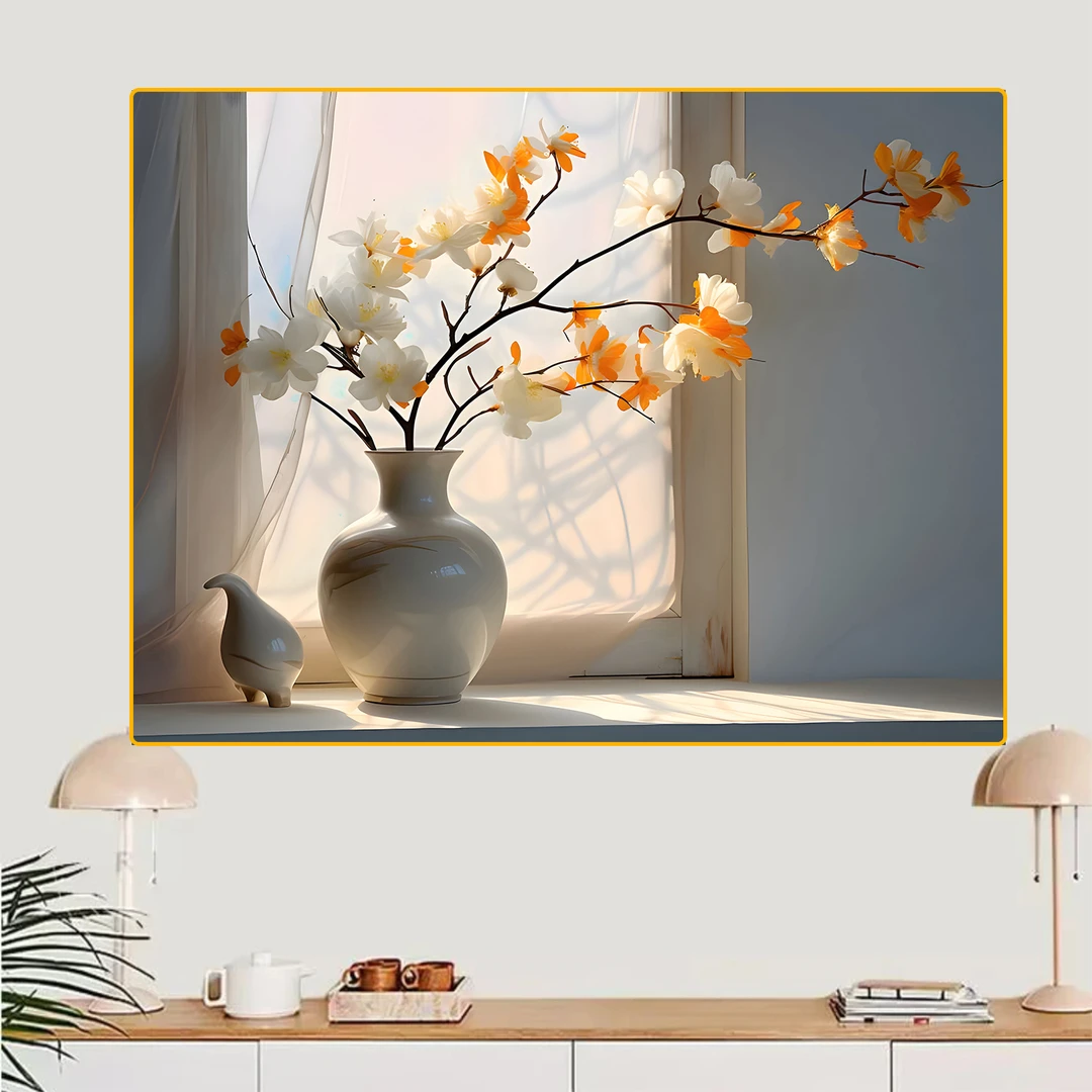 CT22新中式花瓶高级感餐厅装饰画饭厅挂画中国风餐桌笔画饭店墙面