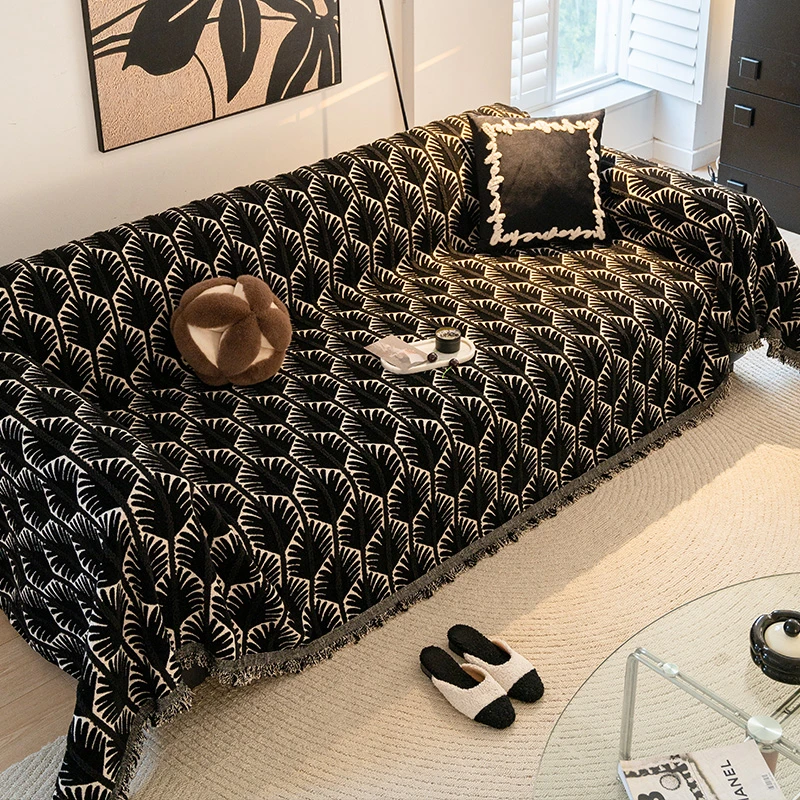 清奈知叶高克重雪尼尔拼接毛绒沙发巾全盖美式沙发毯盖布四季新款