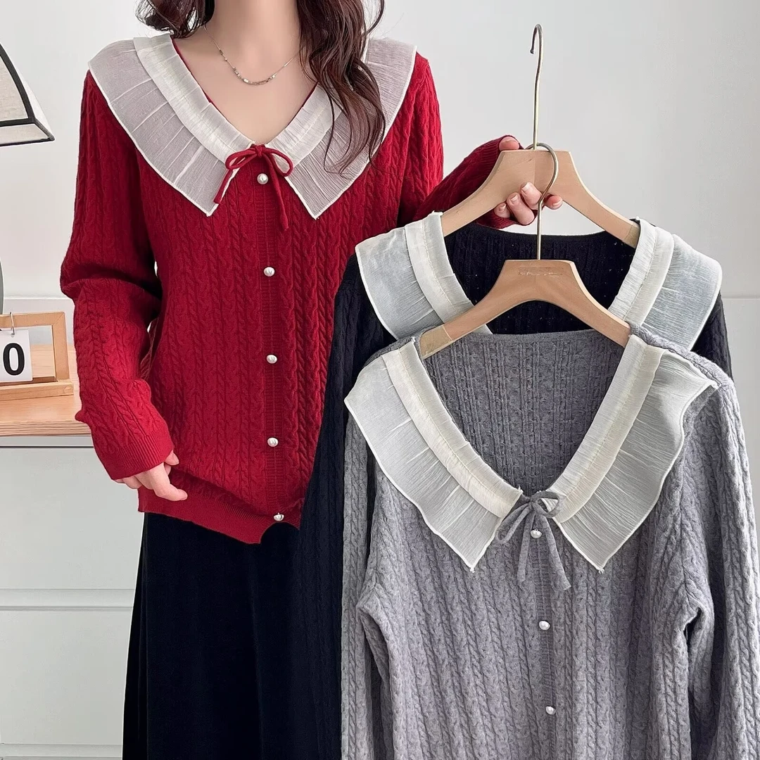 2025新款大码百搭洋气气质宽松显瘦遮肉设计感减纯色针织上衣