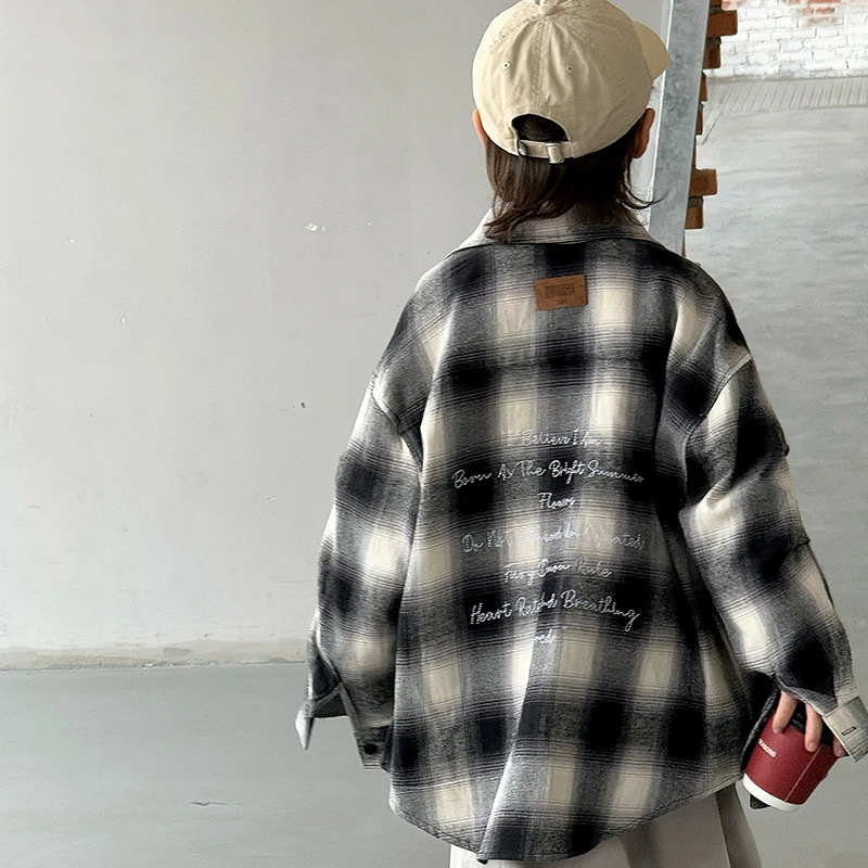 儿童装男童外套春秋款2025新款秋装格子衬衫男孩秋季中大童长袖潮