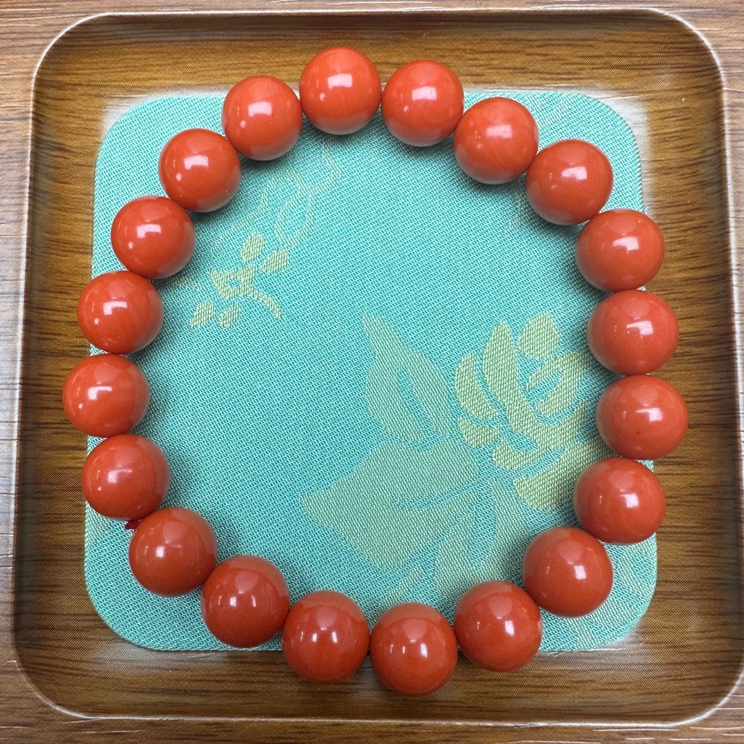 非金属珐琅手链 橘红色 1.0mi圆珠手串 B214