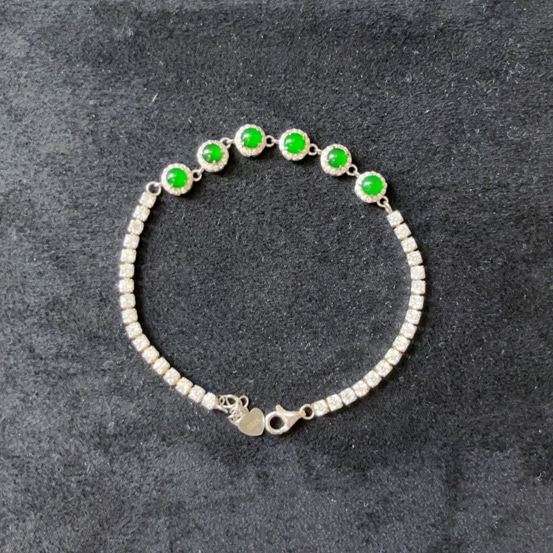 天然翡翠a货蛋面手链