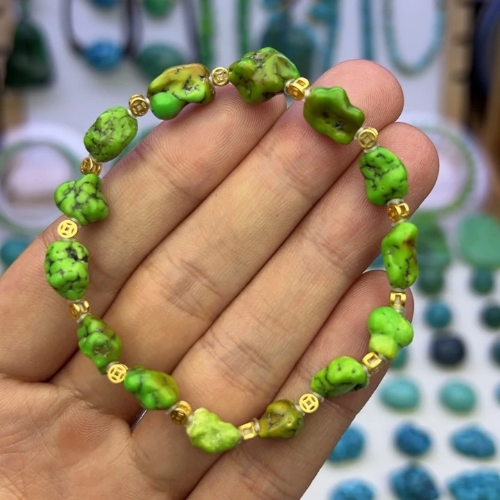 菜籽绿水草纹随型手串