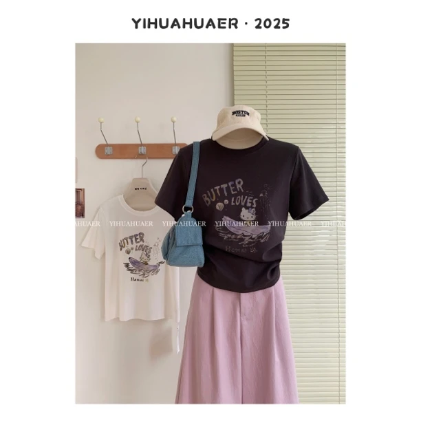 【香蕉船】东大门韩系夏款卡通印花减龄透气舒服休闲短袖T恤2729