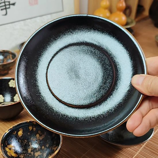 吉州窑原矿手工柴窑柴烧黑色釉壶承