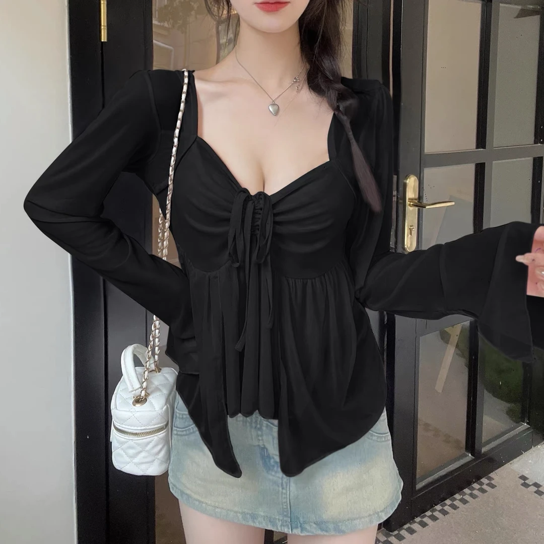 大码女装6006韩版纯欲风性感不规则T恤时尚百搭性好纯欲