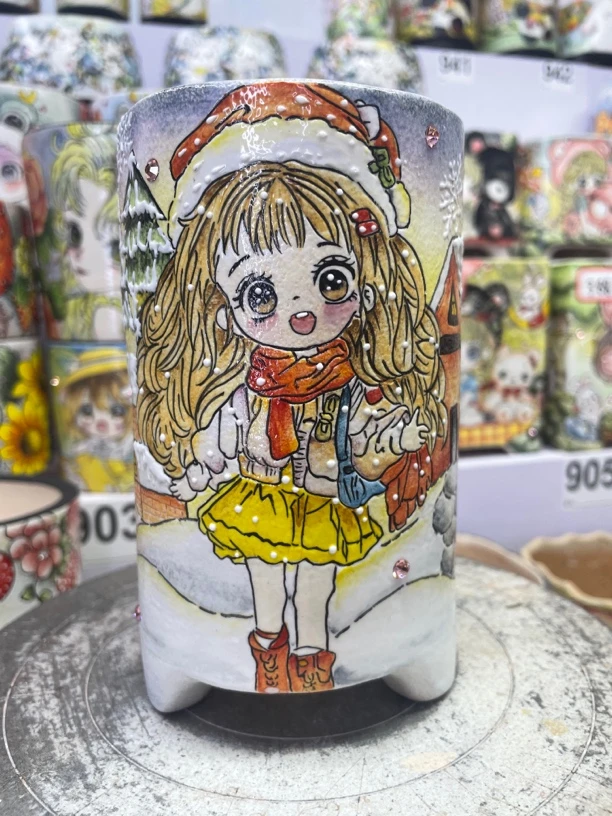 雪景女孩花盆，花器