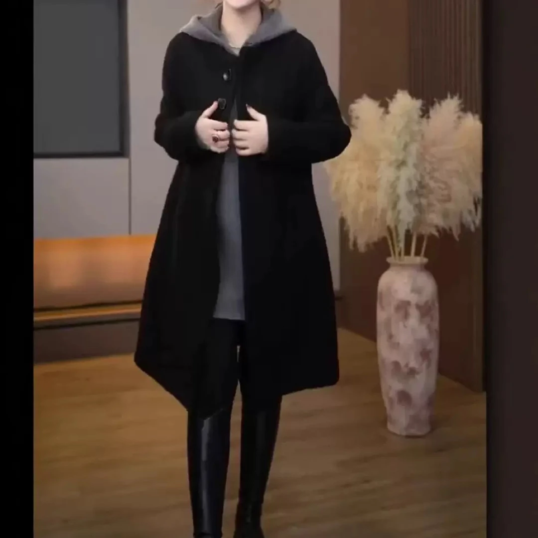 新款简约中长款宽松外套连帽时尚连衣裙显瘦女装