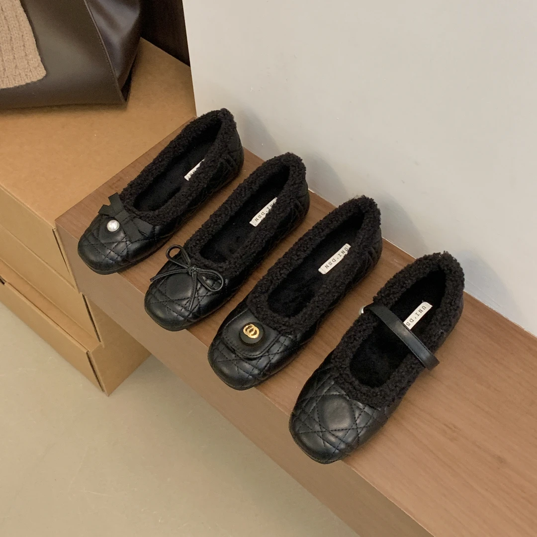 208内增高毛毛鞋舒适单鞋防滑增高加绒玛丽珍鞋小香风芭蕾舞鞋