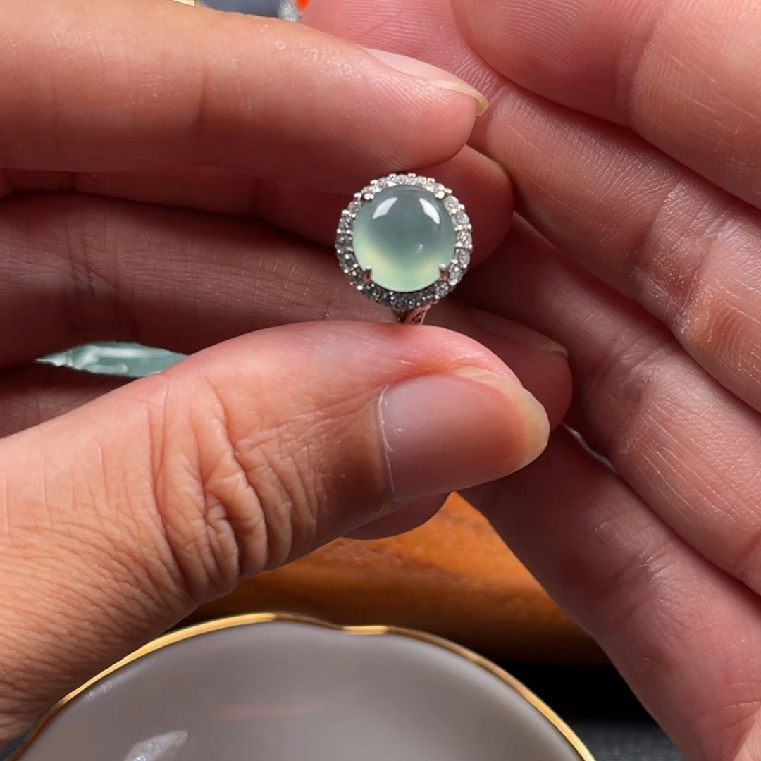 翡翠银S925镶嵌戒指缅甸翡翠A货