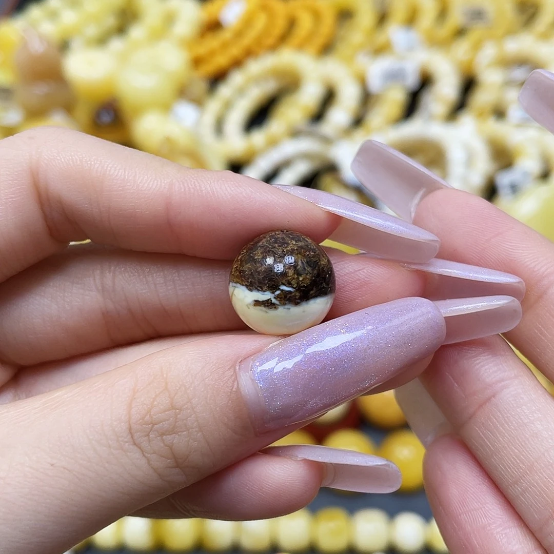 琥珀未镶嵌裸石奥利奥圆珠14.3mm瑕