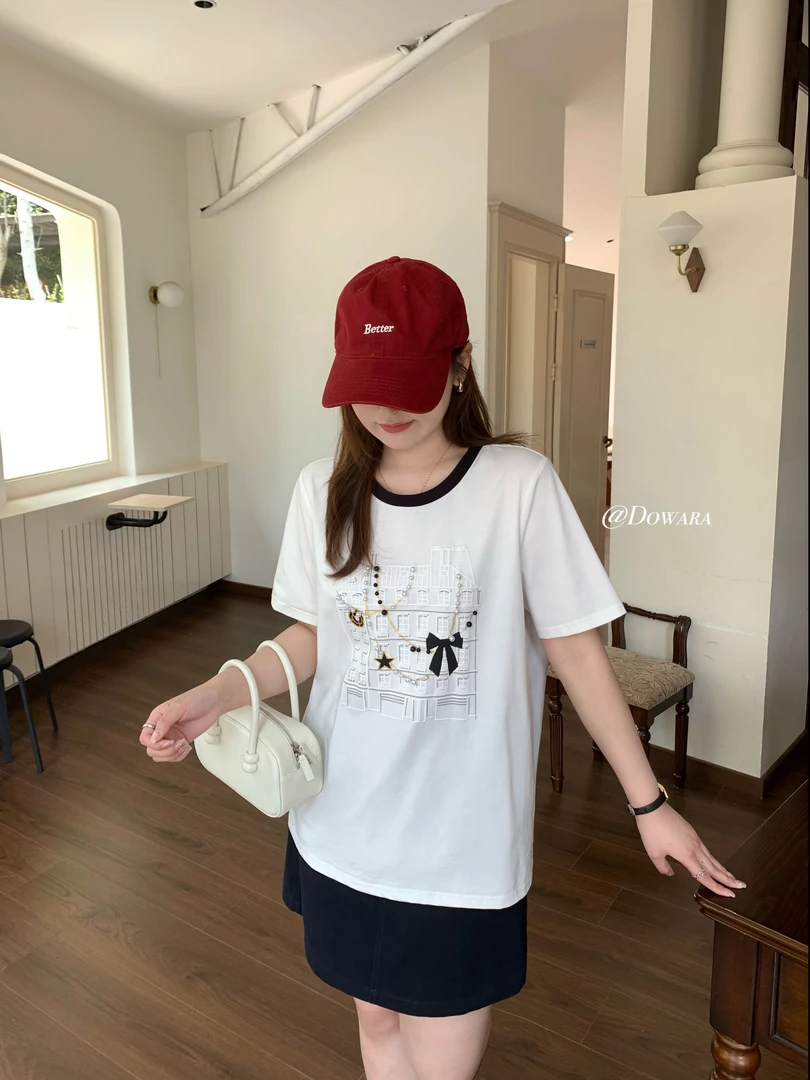 现货9000D大婉酱肉肉微胖定制【小香重工T】圆领休闲重工设计感短袖