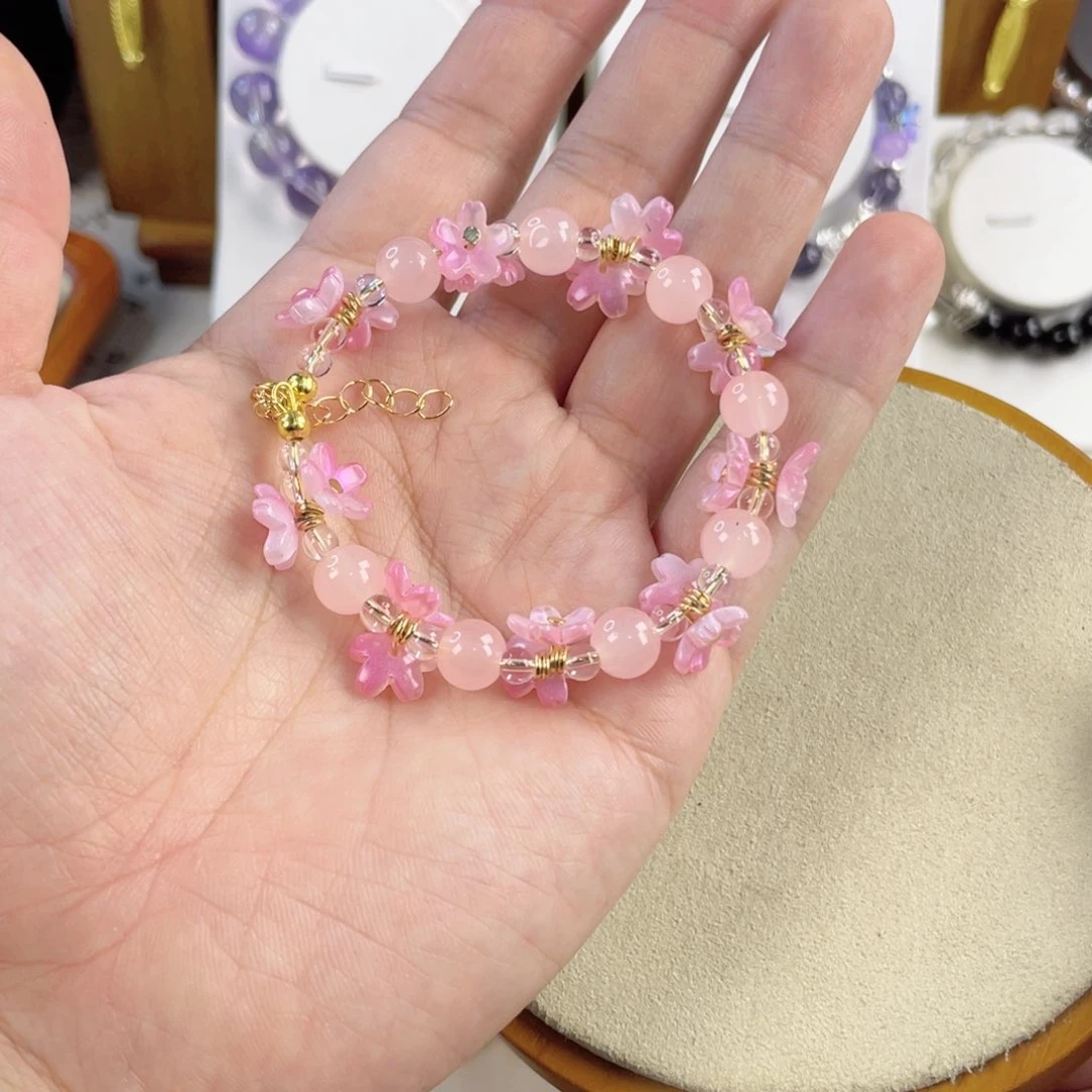 水晶手串银S800镀金镶嵌