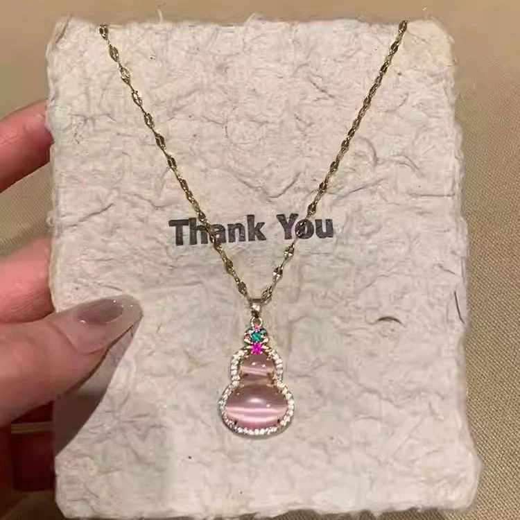 钛钢项链 a26 粉色葫芦项链女新中式轻奢小众气质毛衣链配饰