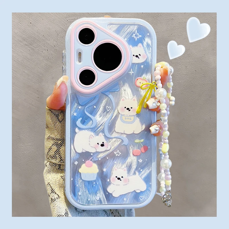 适用华为pura70pro+手机壳奶油羽纱pura80pro小众可爱西高地Ultra