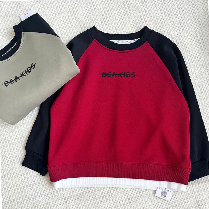 501788童装男童加绒卫衣2024秋冬加绒假两件洋气潮酷卫衣外搭