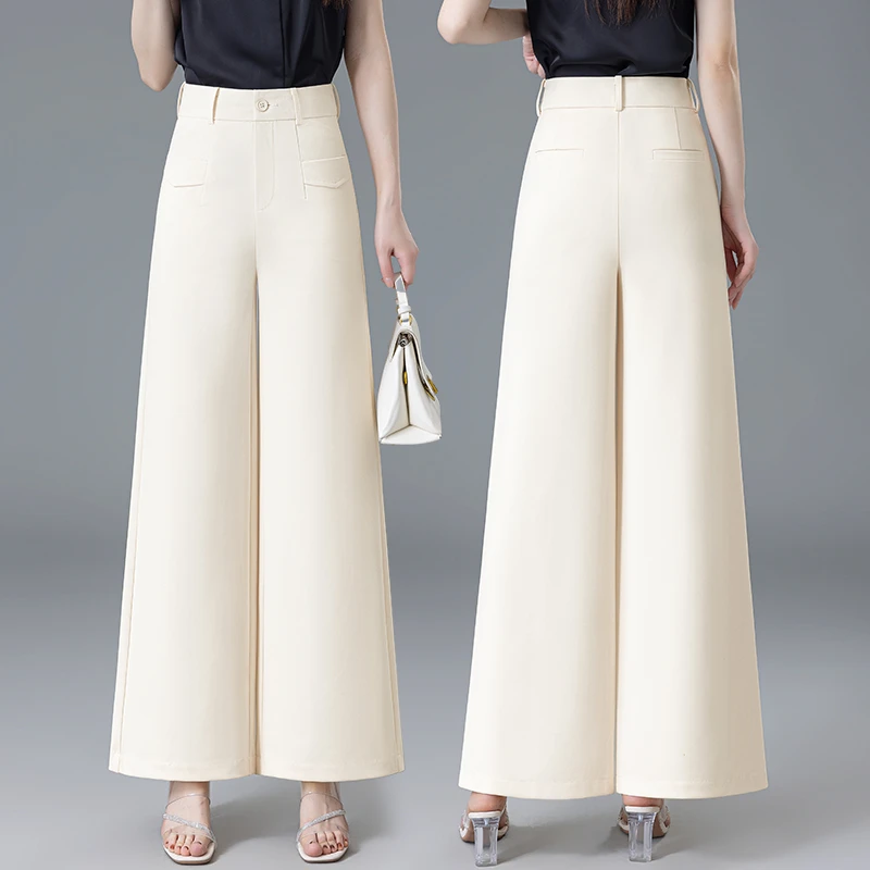 米白色阔腿牛仔裤女夏季薄款2025新款高腰显瘦九分休闲窄版直筒裤