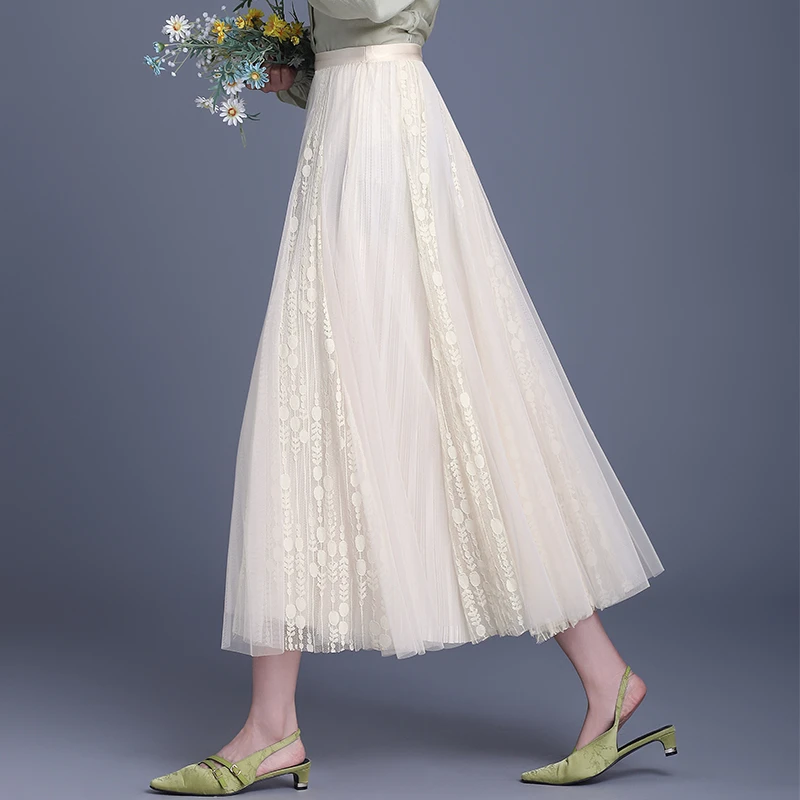 2025纱裙半身裙轻奢高级感网纱大摆裙显瘦森系a字百褶裙春