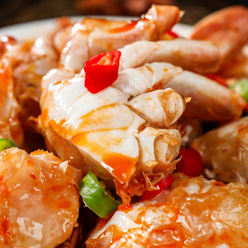 生呛麻辣蟹块肉质饱满滑嫩爽口750g/桶含少许汤汁
