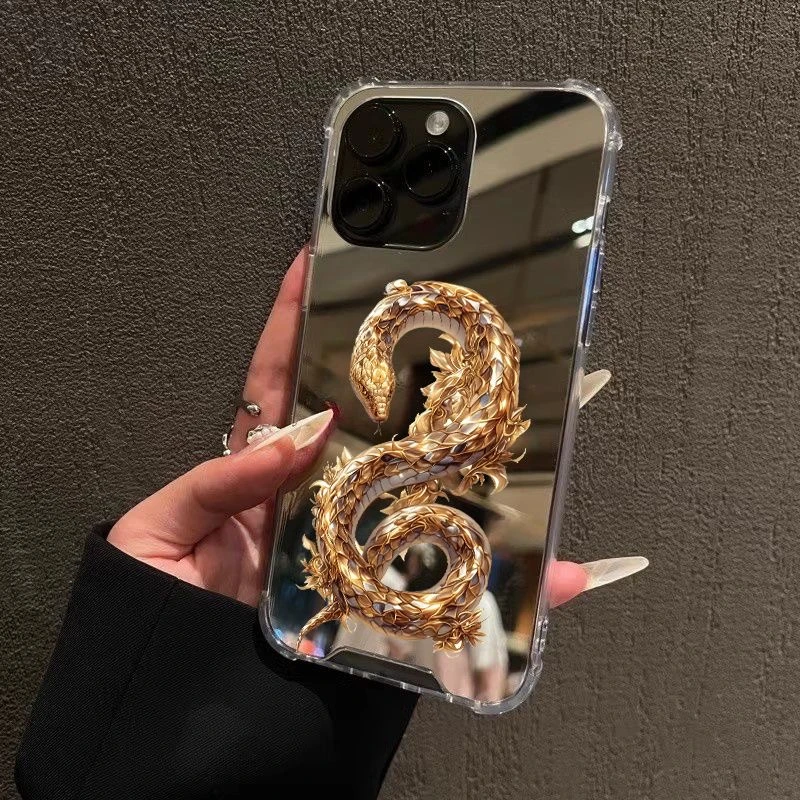 蛇年黄金万两镜面手机壳适用于16promax腰缠万贯14蛇来运转15暴富