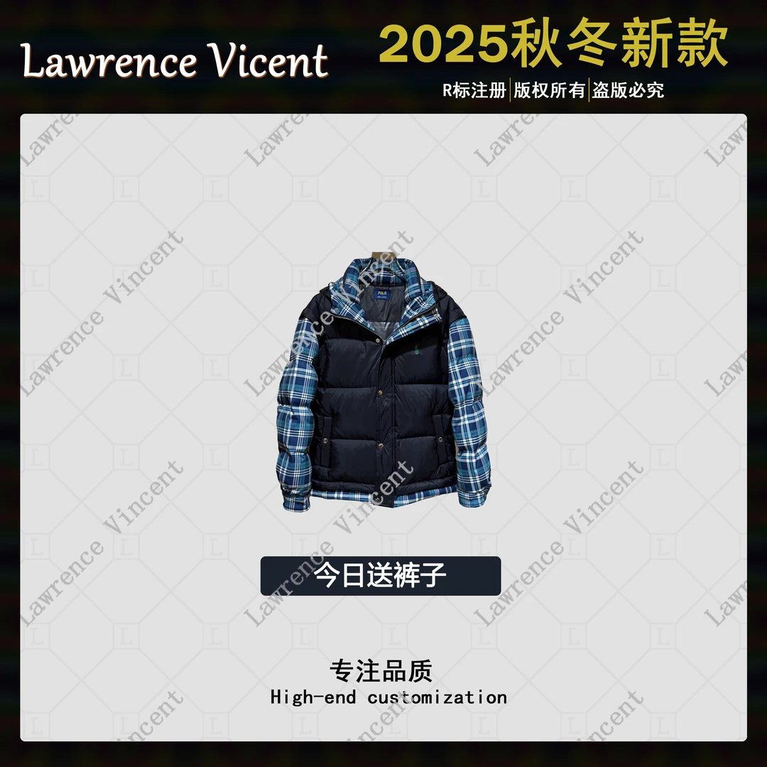 Lawrence Vincent 2024冬季新款新国标白鸭绒假两件百搭羽绒服