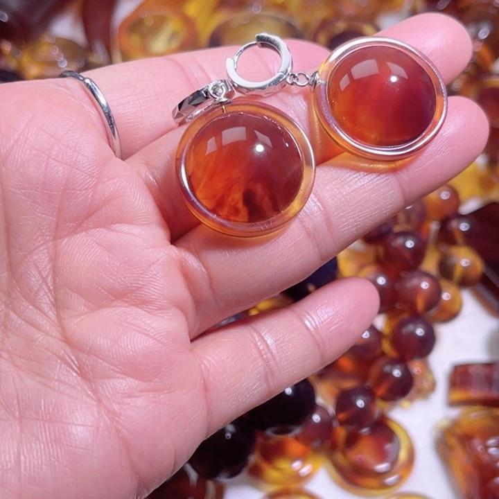 琥珀未镶嵌裸石天然缅甸琥珀耳坠