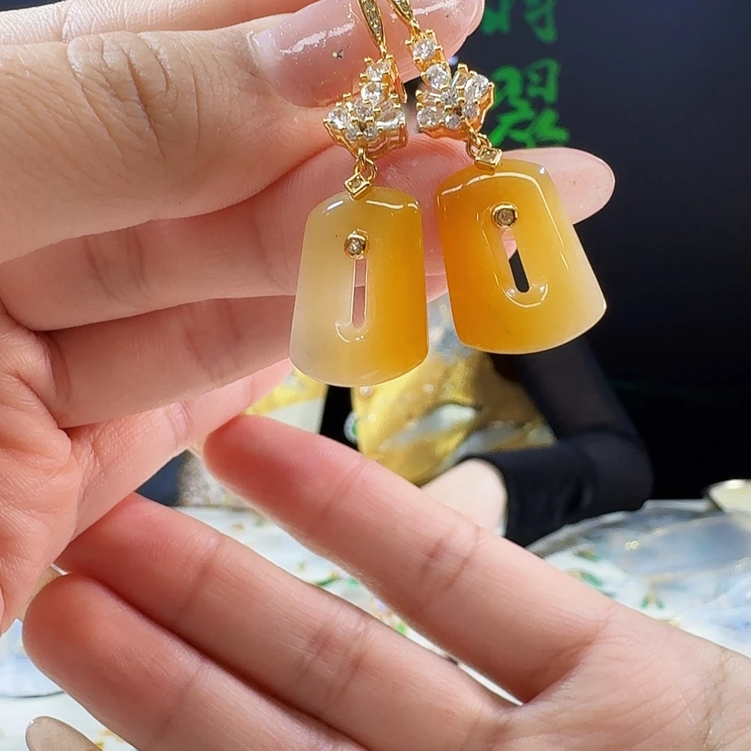 翡翠银S925镶嵌耳饰925镶嵌