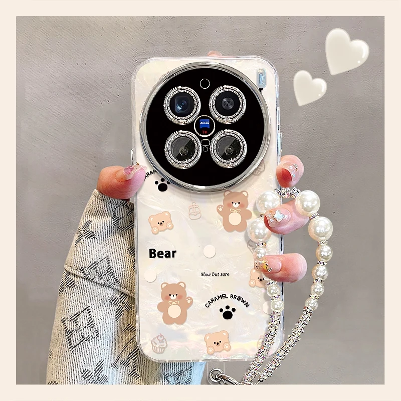 适用vivox200pro手机壳新女款x100/90可爱小熊手链s30贝壳纹全包