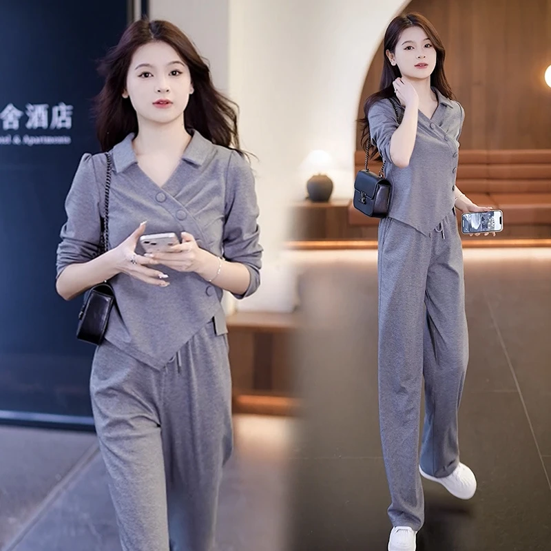 休闲时尚套装女2025春秋季新款小个子洋气减龄运动服阔腿裤两件套