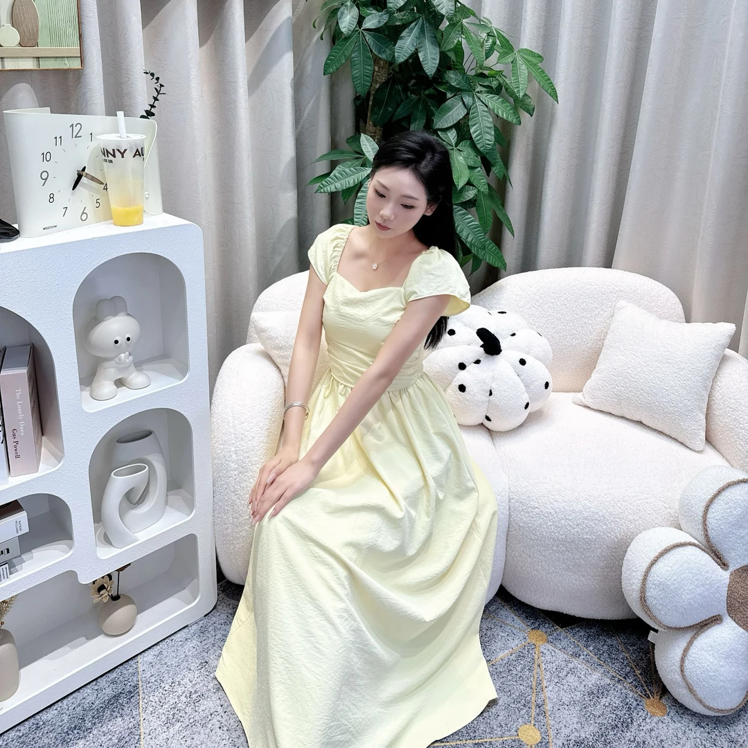 【夏季新款】极简气质连衣裙御姐高腰方领长裙