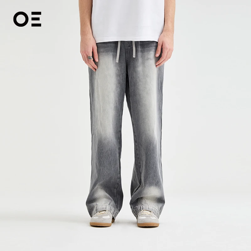 OE｜Organic Emotion冰蓝色水洗松紧腰带褪色喷码骝工艺牛仔裤PH05