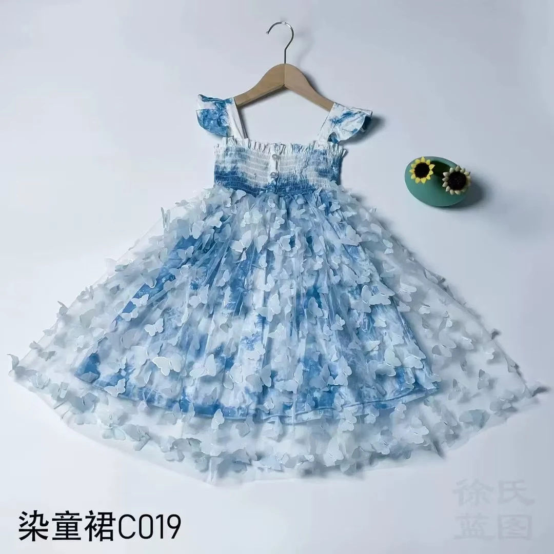 扎染夏季中国风印花A字裙女连衣裙女孩女童公主裙