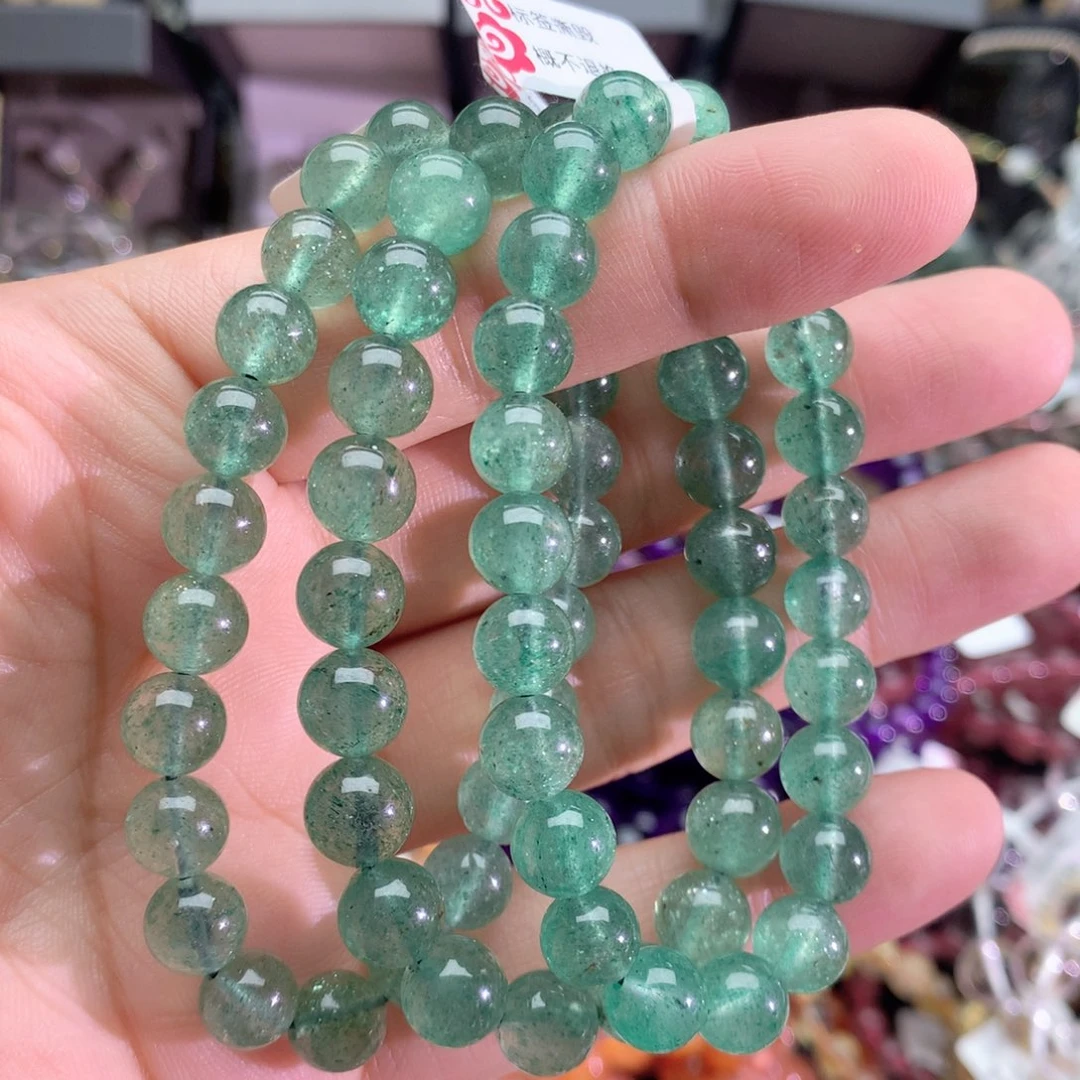 烟晶手串未镶嵌绿草莓晶8+
