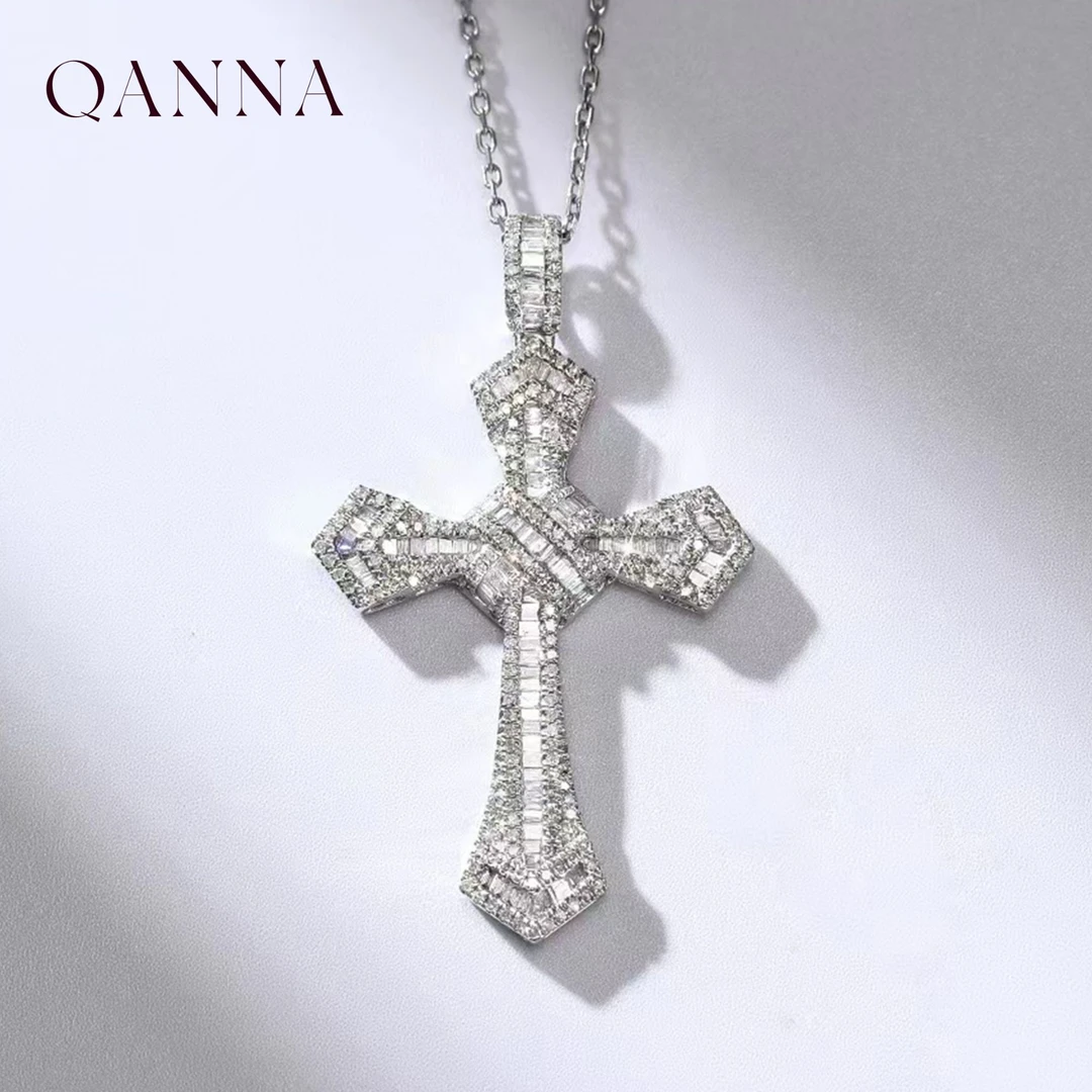 QANNA【满钻十字架】【大冰糖】18K金欧美风情侣款钻石吊坠（不含链）BV