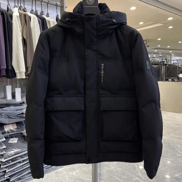 （100）90鸭绒连帽羽绒服休闲男士冬防寒帅气简约品牌撤柜剪标