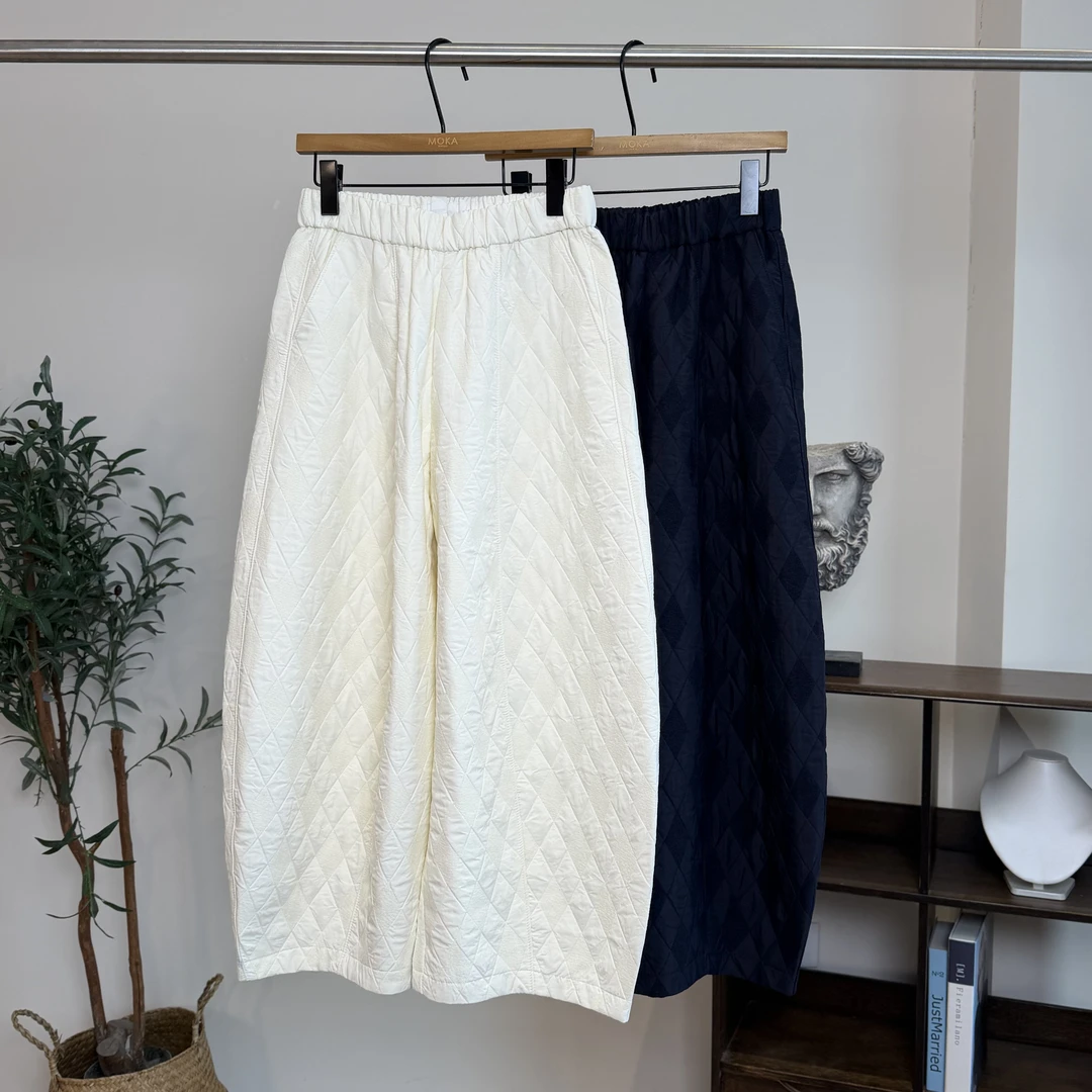 冬季新款松弛感菱形格休闲百搭松紧腰女士九分裤 (260359) 0345