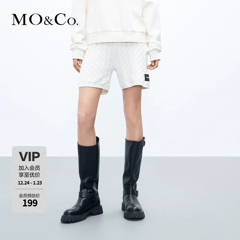 MOCO秋雪尼尔绒感绞花针织短裤抽绳高腰休闲裤MBC3SOT012