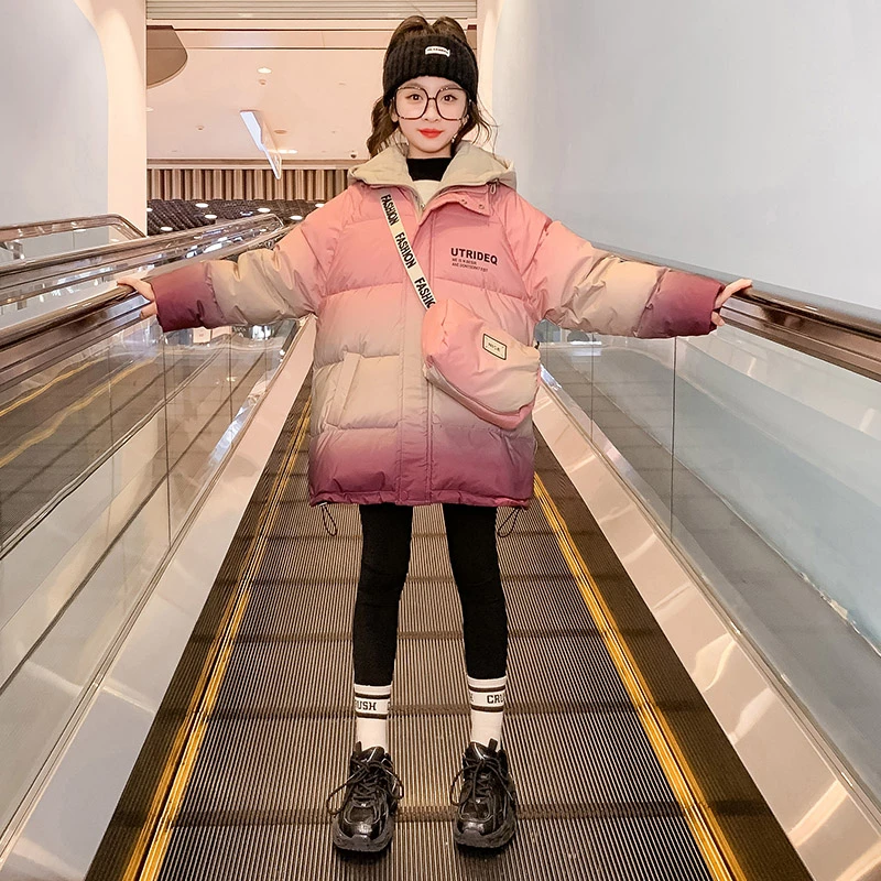女童棉衣冬装2024新款儿童加厚洋气加厚棉服大童渐变保暖棉袄外套