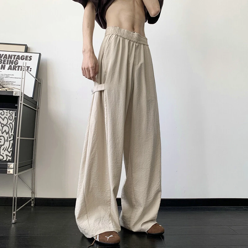 藏蓝色高级感西装裤子男夏季款窄版阔腿裤高腰垂感直筒休闲拖地裤