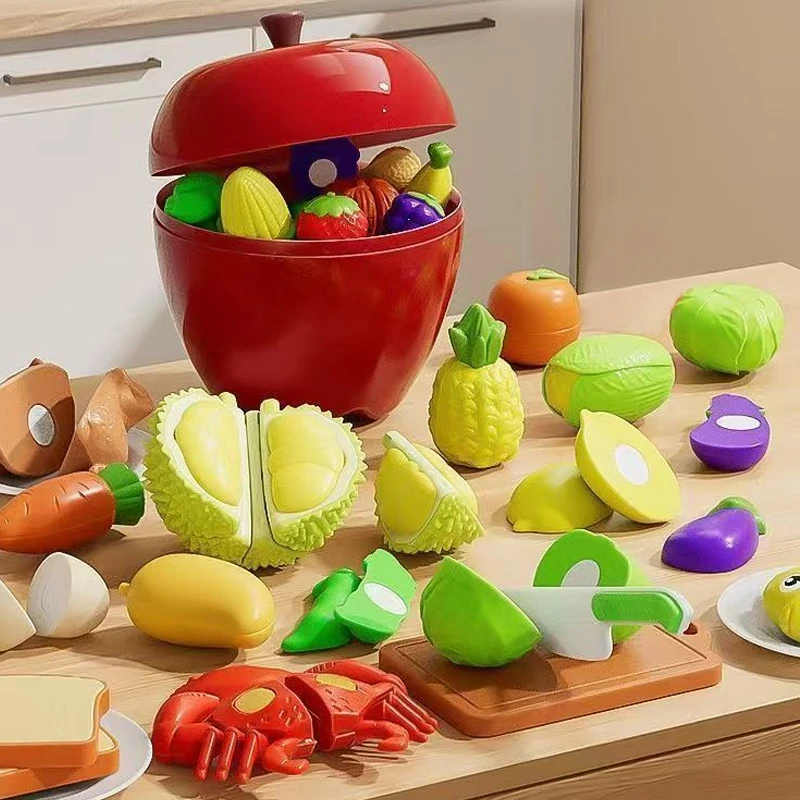 LS【升级ABS】大苹果32件套切切乐玩具水果榴莲过家家