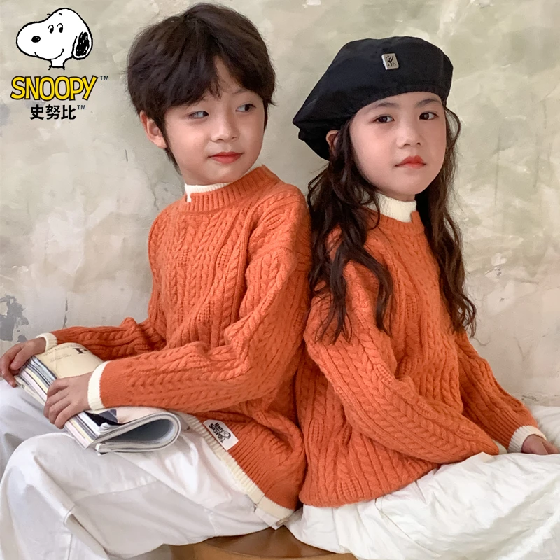 Snoopy/史努比男女童毛衣儿童女孩加厚宝宝套头假两件红色针织衫