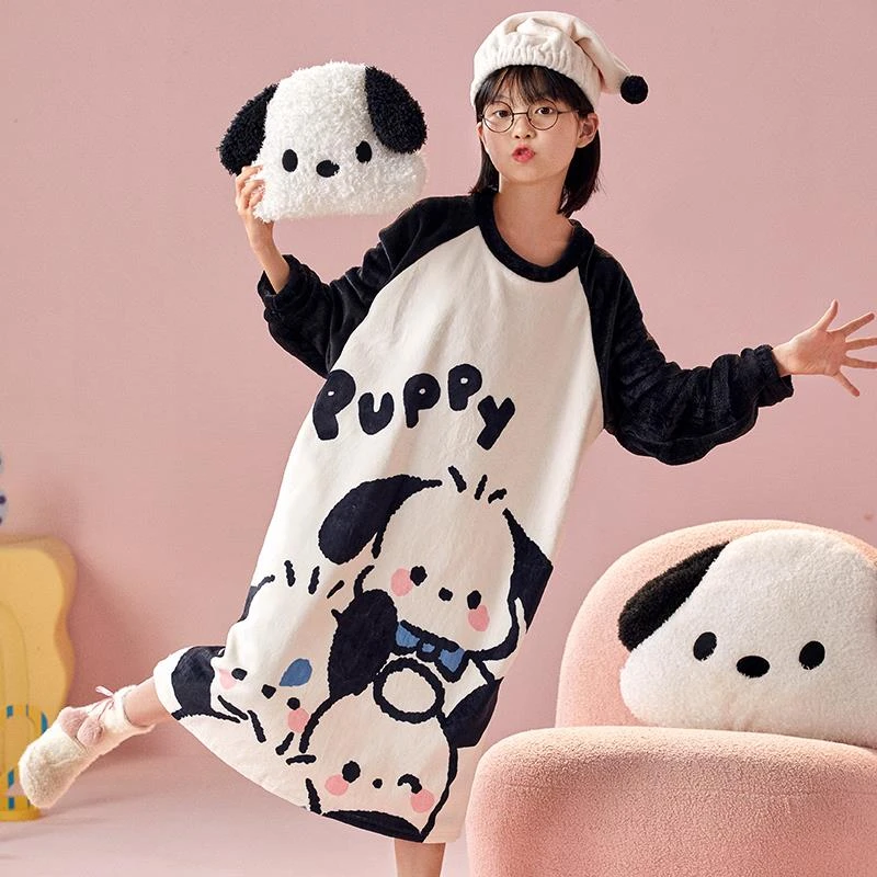 范哲萨女童睡裙珊瑚绒冬季儿童法兰绒家居裙女孩长袖睡衣帕恰狗家