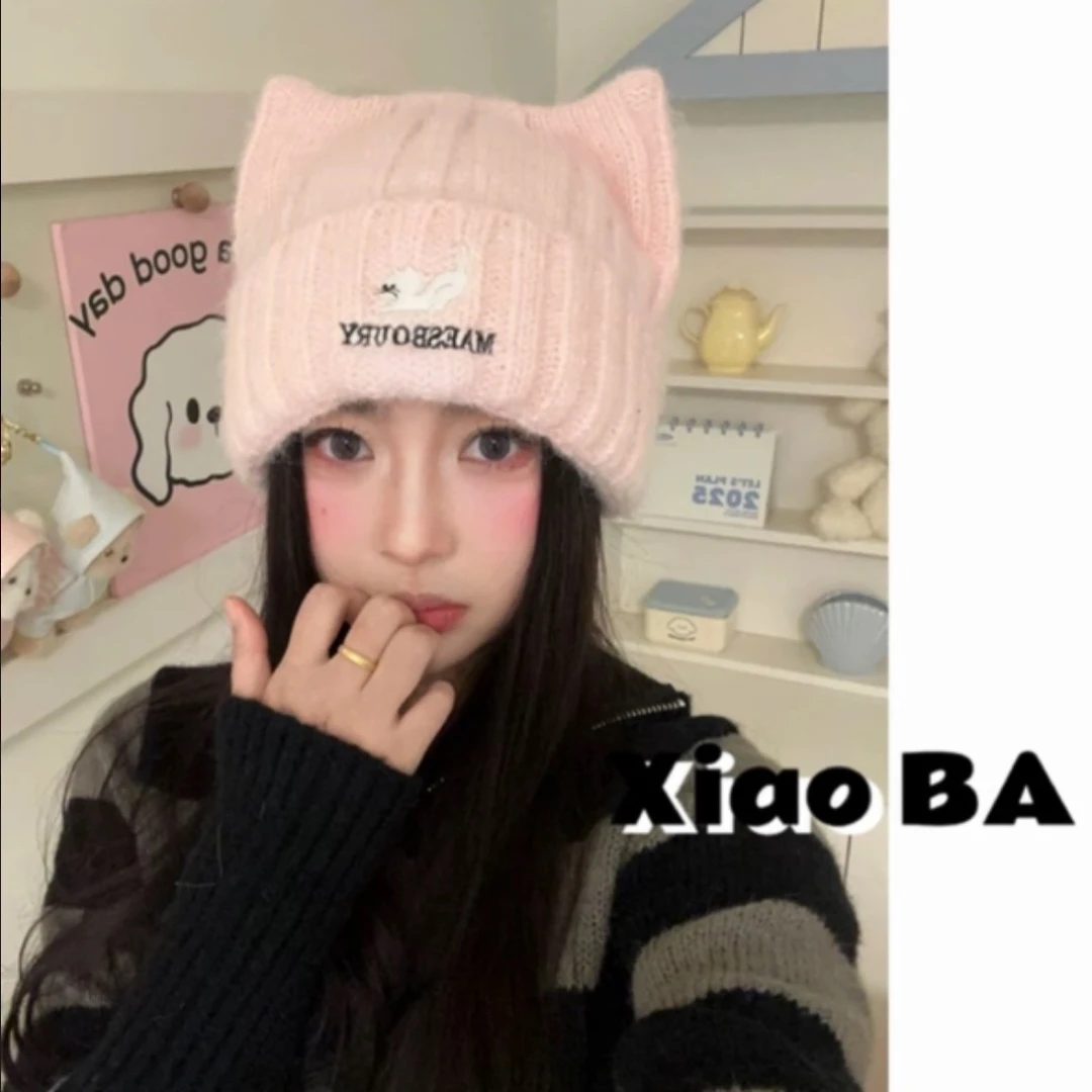 小懒猫八两帽社原创冬季新款猫耳朵针织帽百搭简约时尚显脸小保暖