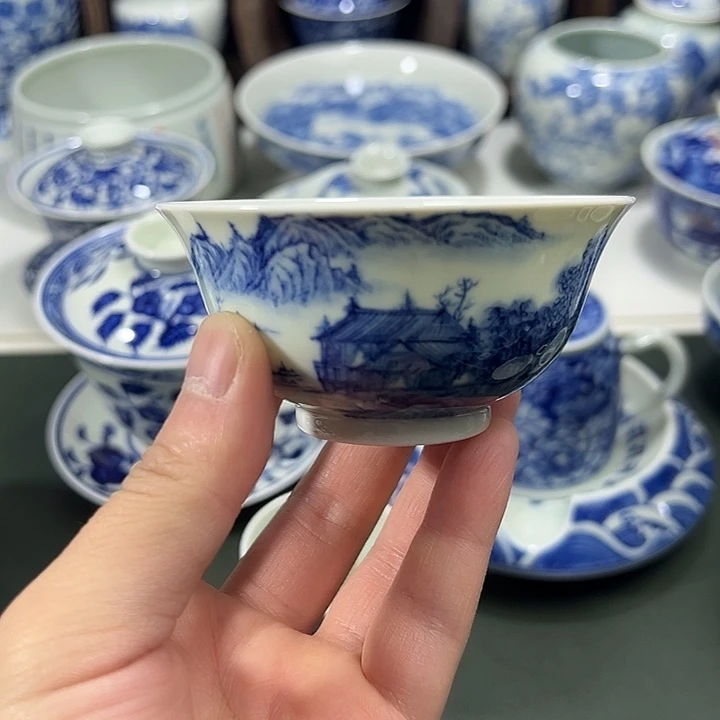 柴窑国画山水宫碗