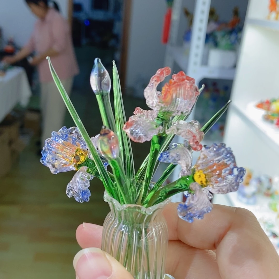 琉璃鸢尾花摆件一套