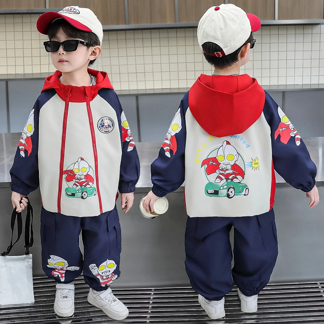 奥特曼衣服男童春秋款运动工装套装秋季2025新款宝宝冲锋衣外套潮