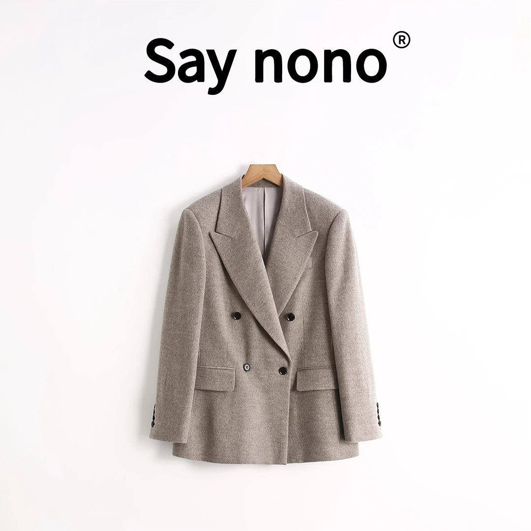 懒猫nono│Saynono 海滨咖啡＿百搭修身正肩双排扣西装外套/BL88811